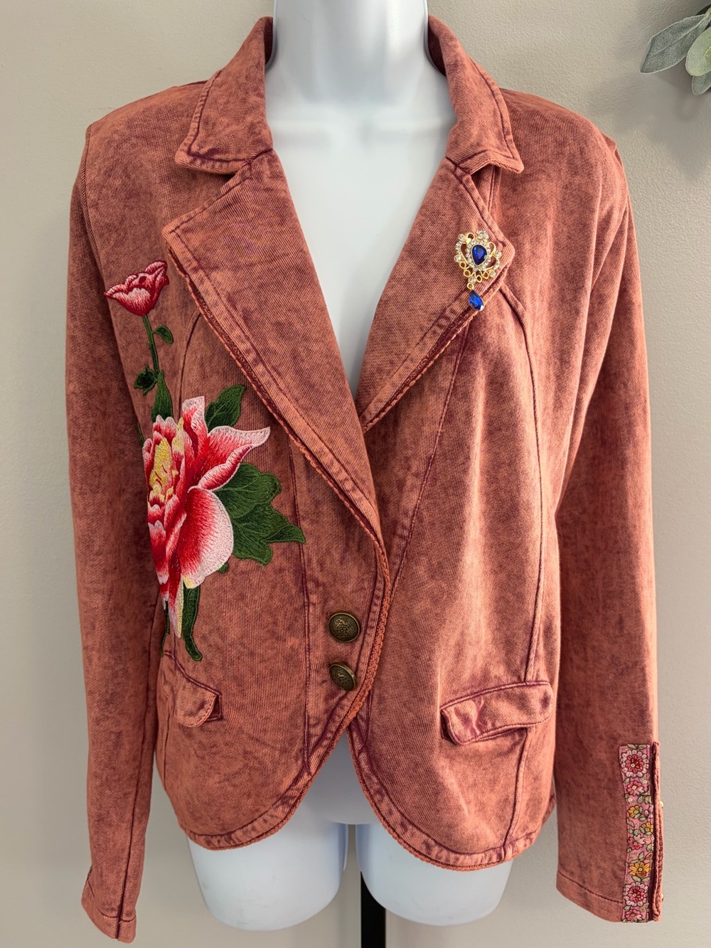 NWOT Aratta Silent Journey- Marion Mineral Wash Colonel Jacket with Embroidery - Picture 16 of 16